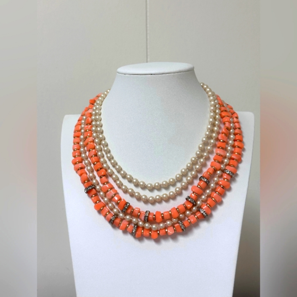 Vintage Designer J. Crew  Multi-Strand Layered Beaded Necklace in Orange 16”